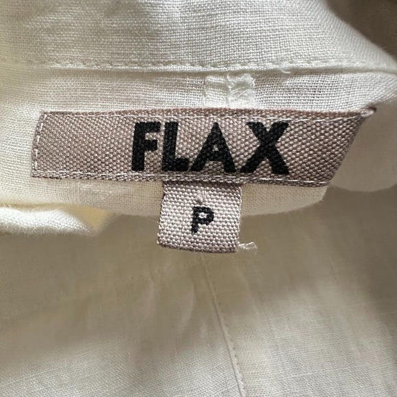 FLAX Size P Petite 100% LINEN Button Front Boxy Top Cream Jacket Minimalist - Picture 4 of 6